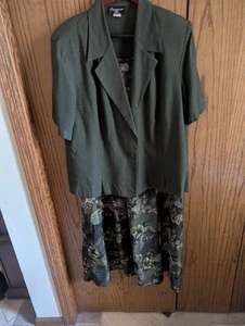 Vintage Cimmaron 20W Green Floral Dress/Green Jacket - Picture 1 of 8