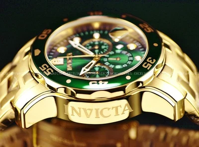 NEW Invicta Men's 48mm PRO DIVER SCUBA Chronograph Gold Tone SS Green Dial Watch - Image 1 of 4
