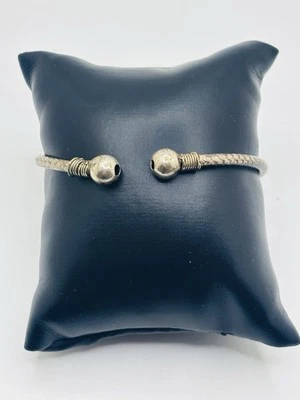 Vintage Twisted Cable Silver Orb Ball End Cuff Bracelet 7” Adjustable - Image 1 of 4