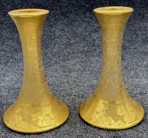 Antica coppia candelabri porcellana T&V Limoges 7" oro dorato foglie uva fran - Foto 1 di 17