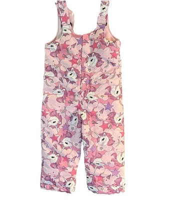 Macacão de esqui rosa infantil unicórnio babadores calça de inverno meninas 4T macacão de neve - Imagem 1 de 4