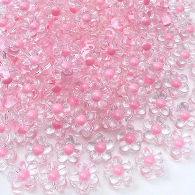 150Pcs Acrylic Flower Beads Candy Color Transparent Plastic Pastel Spacer Beads  - Image 1 of 4