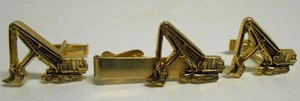 Vintage Gold-tone Tie Bar/ Clip & Cuff Links w/ LORAIN Excavator, 1¾" Long - Picture 1 of 3