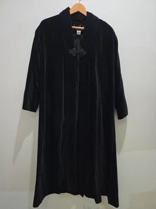 Vintage Coverups 100% Cotton Black Velvet Duster Coat/Jacket Size 6 - Picture 1 of 6