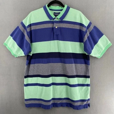 Camisa polo masculina manga curta listrada flecha vintage anos 90 Y2K GG algodão azul verde - Imagem 1 de 4