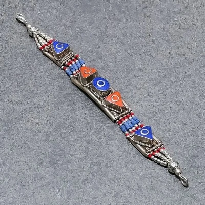 Pulsera nepalí de lapislázuli coral rojo hecha a mano joyería de regalo étnico 7" SR 3032 Foto 1 de 4