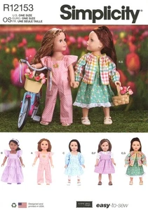 Simplicity R12153 Tuta, Maxi Abito a Livelli, Camicetta, Giacca 18" Bambole UC S9975 - Foto 1 di 4