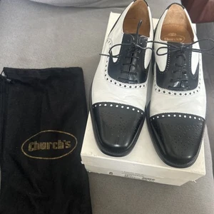 Church's Handmade Spectator Dress Leather Loafers Shoes US Men’s 8 Black/White - Picture 1 of 13