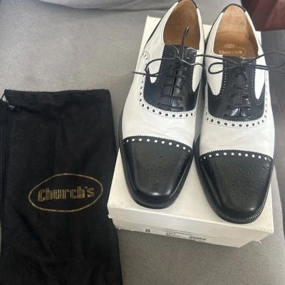Church's Handmade Spectator Dress Leather Loafers Shoes US Men’s 8 Black/White - Image 1 of 4
