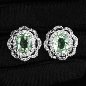 Beautiful Lime Green Peridot 5.70Ct 925 Sterling Silver Handmade Floral Earrings - Picture 1 of 5