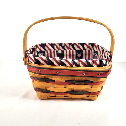 Longaberger Basket Patriotic fabric liner protector signed 1997 Hand Woven Cover
