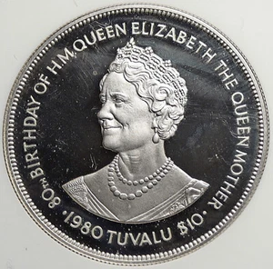 1980 TUVALU Ellice Islands UK Elizabeth II 80Y Proof Silver $10 Coin NGC i105768 - Picture 1 of 5