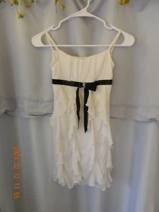 Girl’s White Strap Party Dress with Black Jewel Ribbon and White Tie in back – B - Picture 1 of 4