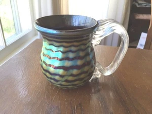 Art glass blown mug with a feather design - Picture 1 of 5