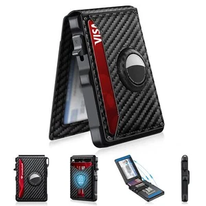 AIR TAG WALLET for Men RFID Blocking Bifold Case Pop Up Carbon Fiber KIKVES - Picture 1 of 8