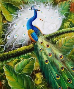 Two Peacocks -#2 , 24x20  Hand Painted Oil Painting on Canvas - Picture 1 of 5