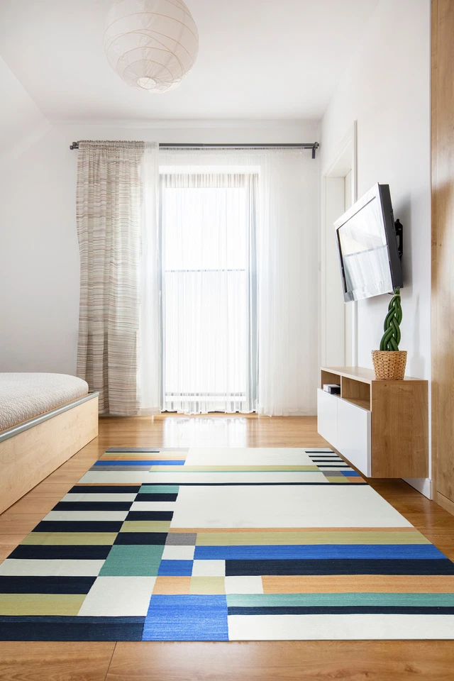 EORC Hand-Knotted Wool Modern Flat Weave Rug, Multicolored | Vibrant and Stylish - Image 1 of 4