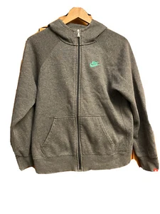 Nike Grey Hoodie With Full Zip And Green Swoosh - XL 13-15 Years - Picture 1 of 8