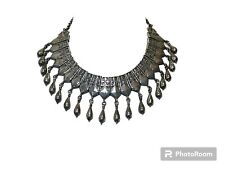 Vintage Rajasthan 800 Silver Fringe Collar Necklace W/Peacock Motif
