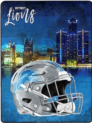 Detroit Lions Super Size City Scape 60X80 Plush Raschel Skyline Blanket Throw Cover