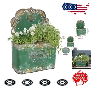 Outdoor Rustic Wall Planter - Semicircular Metal Hanging Pot in Green - Picture 1 of 10