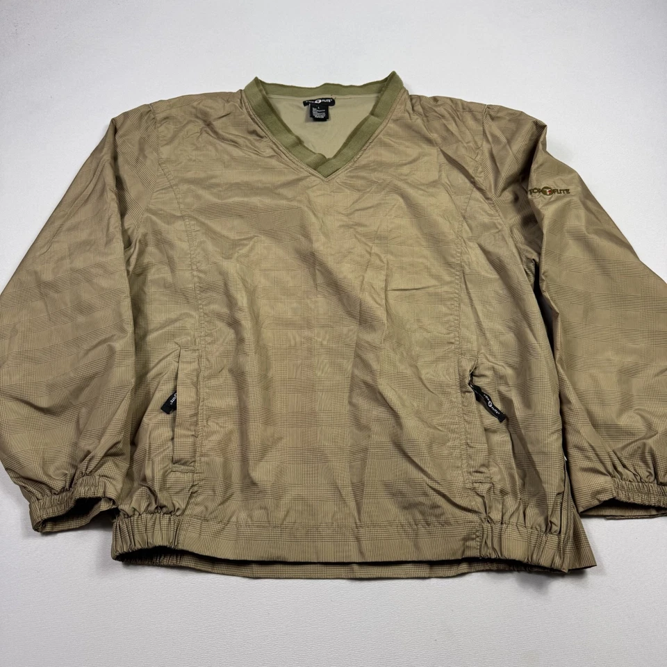 Chaqueta de golf cortavientos Top Flite para hombre cuello en V Glen a cuadros manga larga caqui grande Foto 1 de 4
