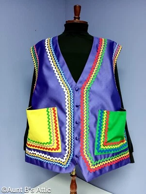 Chaleco Payaso Espalda Completa Púrpura/Multi Decorado a Mano Unisex Bolsillo Novedad Chaleco 5XF Foto 1 de 4