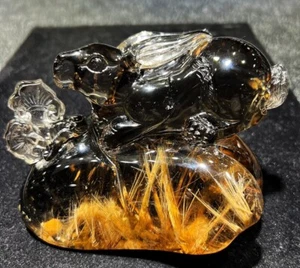 2.03LB Top Natural Copper Rutile Quartz Crystal rabbit Reiki Decor + Stand - Bild 1 von 8