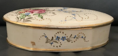 Caja baratija de porcelana pintada a mano vintage Amoges con decoración floral Foto 1 de 4