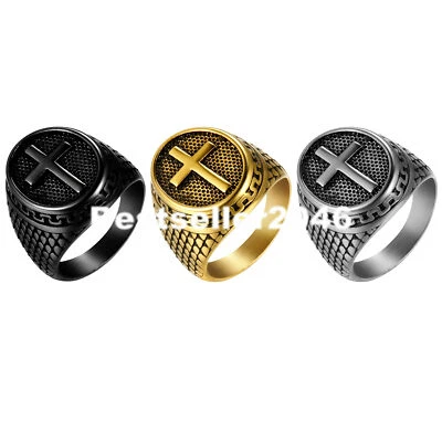 Hombres Mujeres Acero Inoxidable Cristiano Cruz Oración Boda Alianza Anillos EE. UU. Talla 7-15 Foto 1 de 4