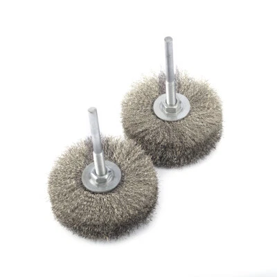 80mm Stainless Steel Wire Brush Wheel Polishing Grinding Head With 6mm Shank 2Pc - Image 1 of 4