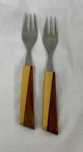 Vintage 2er Set Rostfrei Dessertgabeln 6" zweifarbig - Bild 1 von 8