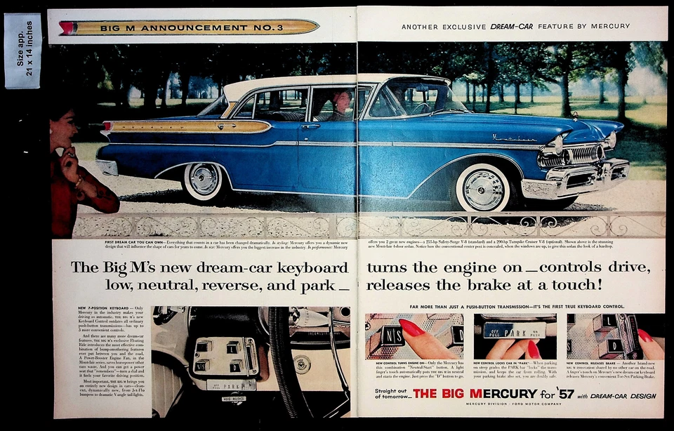 1956 Mercury '57 Dealer Blue Car Economy Sedan Turnpike Vintage Impressão Anúncio 37540 - Imagem 1 de 1