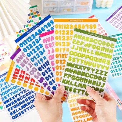 24 Sheets Letters Numbers Stickers Colorful Digital Alphabet Decal Scrapbook DIY - Image 1 of 4