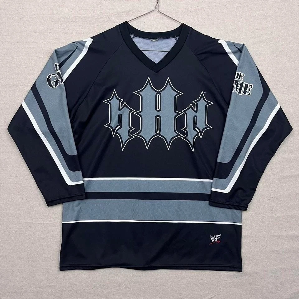 Camiseta deportiva de hockey manga larga vintage años 90 WWF Triple H HHH The Game negra y gris Foto 1 de 4