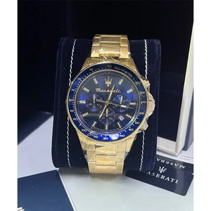 Herrenuhr Analogue chronograph Uhr 44m Blaues Ziffernblatt Edelstahl-Armband - Bild 1 von 6