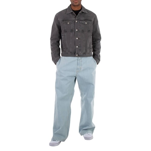 Giacca denim Alyx uomo lavata nera Mark Flood quadrata taglia small