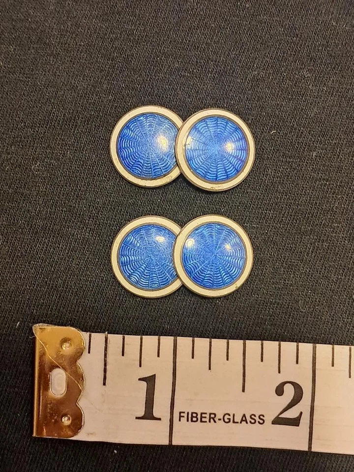 Gemelos Foster & Baily de plata de ley de 1920 con hermoso esmalte azul Foto 1 de 4