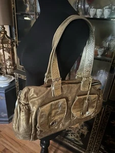 Tano Vtg Slouchy Bag Satchel Shoulder Bag Soft Leather Gold Metallic Hippie Y2K - Picture 1 of 24