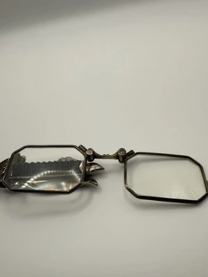 ANTIQUE FOLDABLE LORGNETTE GLASSES WITH   MARCASITE STONES ON HANDLE - Image 1 of 4