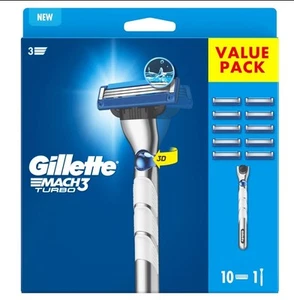 Navaja de afeitar Gillette Mach3 Turbo 3D Value Pack para hombre + 10 hojas de afeitar - Nueva - Imagen 1 de 5