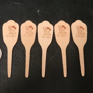Lot Of 5 Bob's Big Boy Very Rare Vintage Wooden Paddle Food Meat Pick 2.75" Tall - Picture 1 of 2