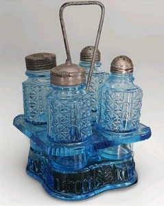 1880's Adams & Co No. 84 Caster Cruet Condiment Set - Blue Paragon Design - READ - Picture 1 of 16