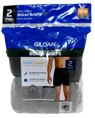 Gildan 2 pack Boxer Briefs Mens Medium (32-34) Tag Free Cool Spire Black Gray - Image 1 of 4