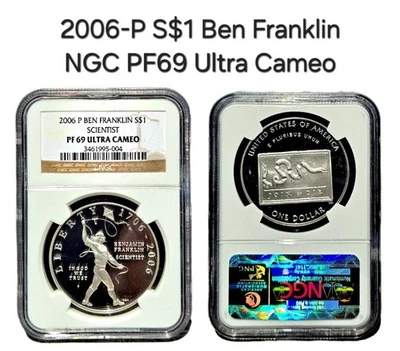 2006-P S$1 Ben Franklin Scientist NGC Proof 69 Ultra Cameo (PF69UC) - Image 1 of 3
