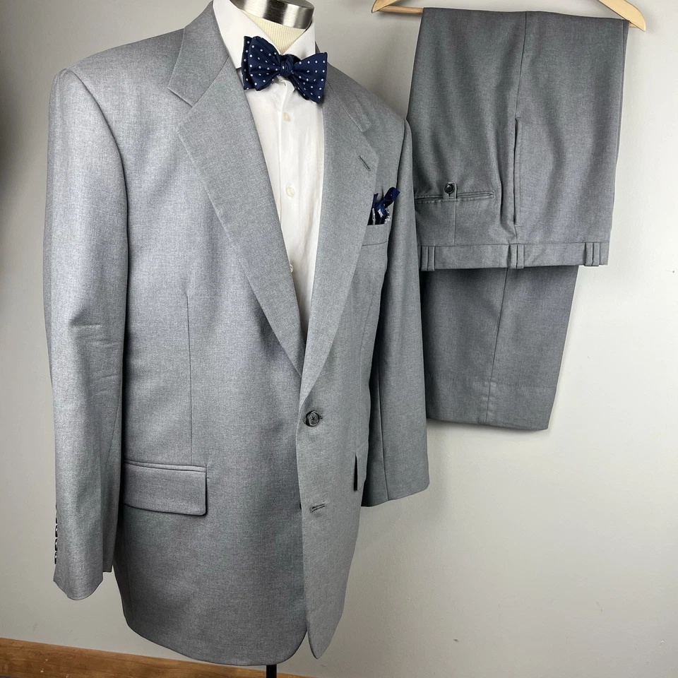 Custom Classic Holland Sherry 44S gray 100% wool 2pc suit 40 x 30 flat pants USA - Image 1 of 4