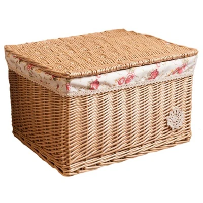  Cestini Portaoggetti Scatola Vimini Con Coperchio Cestino Intrecciato - Immagine 1 di 4