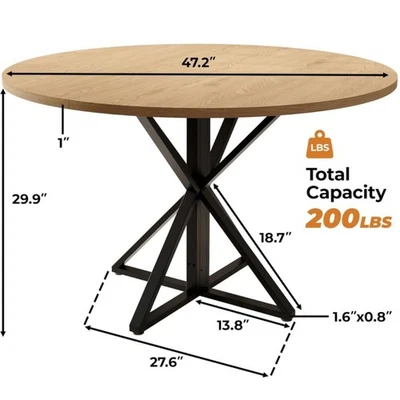 Mesa de comedor redonda de 47" de alta resistencia con base de metal en forma de K Foto 1 de 3