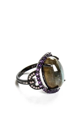 Anillo de espinela amatista centro de labradorita de plata esterlina verde 8 rarezas Foto 1 de 4