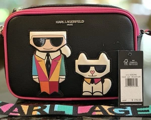 KARL LAGERFELD PARIS Maybelle Black Pink Multi Camera Bag Crossbody NWT - Picture 1 of 10